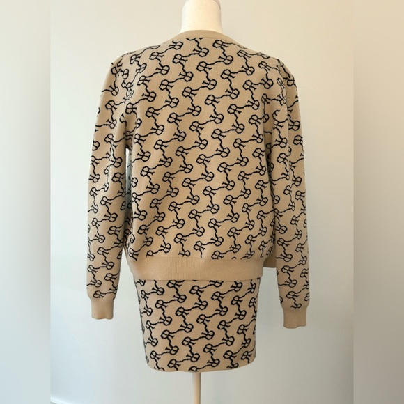 ROKH Monogram Merino Wool-blend Button Down Bra Top Cardigan Skirt Set Small - Picture 3 of 10